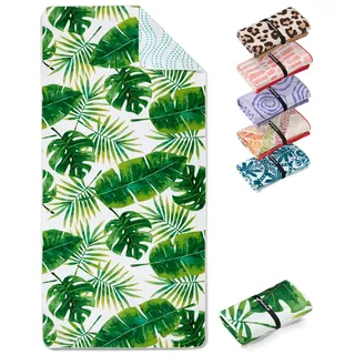 Fit-Flip Strandtuch XXL aus Mikrofaser - leicht und schnelltrocknend - 100% recyceltes Strandhandtuch - kompaktes Handtuch zum Baden - Badetuch (Tropic Leaves 200x90cm)