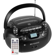 Retekess TR630 CD Player mit Kassette, Radio Batteriebetrieben, Kassettenrecorder, mit Fernbedienung, USB SD TF, Stereo, Küche, für Ältere Menschen, Kinder (Schwarz)