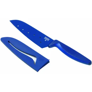 KUHN RIKON 22372 Messer Colori 2 Santokumesser klein blau ergonomischer Griff 28 cm Edelstahl antihaftbeschichtet m. Klingenschutz
