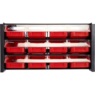 Stapelbare Sortierer aus Kunststoff 12 Schubladen schwarz-rot - Große Einheit mit viel Stauraum Sortierschrank