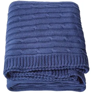 Homescapes Strickdecke 150/200 cm, Baumwolle mit Rautenmuster , Dunkelblau , Textil , Uni , Rechteckig , 150x200 cm , Oeko-Tex® , Heimtextilien, Wohntextilien, Decken