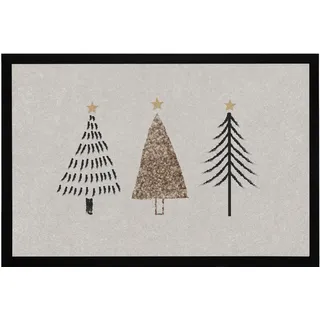 MoonWorks® Fußmatte Winter Bäume Skandi Style Frohe Weihnachten rutschfest & waschbar schwarz Schwarz 60x40cm