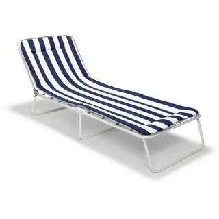 Dreibeinliege , Blau, Weiß , Metall, Textil , 60x23x180 cm , FSC Mix, Europäischer Sicherheitsstandard , UV-beständig, Rückenlehne verstellbar , Gartenmöbel, Gartenliegen, Sonnenliegen