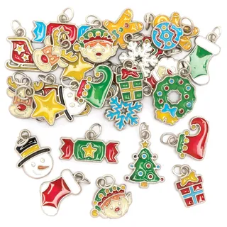 Baker Ross FC201 Weihnachten Charms Anhänger - 30er Pack, Perfekt für Mädchen zum Armbänder, Ketten und Schmuck Basteln, Adventskalendergeschenke für Mädchen