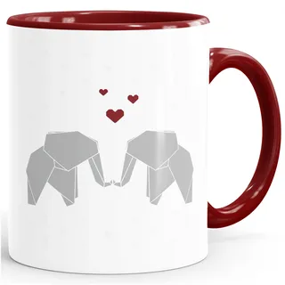 MoonWorks Kaffee-Tasse Origami Elefanten Pärchen verliebt Paar Liebe Geschenk-Tasse Bordeauxrot Unisize
