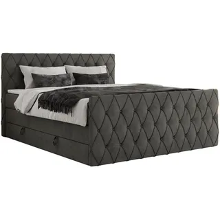 MKS Meble MKS Boxspringbett Miren King Duo 180/200 Dunkelgrau Velvet - H3, - Textil - H3 - Rechteckig , 180x200 cm , Schlafzimmer, Betten, Boxspringbetten