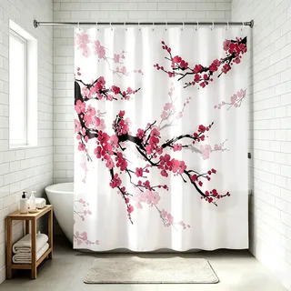 Dsnyu Duschvorhang 120x180 Waschbar, Duschvorhang Rosa Rot Kirschblüten