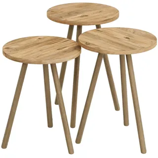 [en.casa] Beistelltisch-Set 3 Tlg. Hjørring , Naturfarben , Holzwerkstoff , Rund,Rund , 34x49x34 cm , Wohnzimmer, Wohnzimmertische, Beistelltische