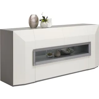 Ambiente Sideboard , Weiß, Hellgrau , Holz, Holzwerkstoff , Eiche , furniert , 3 Fächer , 2 Schublade(n) Schubladen , 200x90x52 cm , Beimöbel erhältlich, stehend, in verschiedenen Größen erhältlich , Holzmöbel, Kommoden Holz, Sideboards Holz