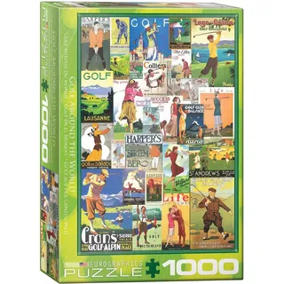 1000 Teile Puzzle - Puzzle - Vintage Werbeposter Golf + Puzzle Alu Rahmen für 1000er