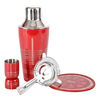 DONREGALOWEB Cocktail-Set aus Edelstahl in Metall und Rot, bestehend aus Rezept, Sieb und Messbecher, 750 ml