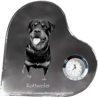 Rottweiler - Kristalluhr mit einem Hundebild, Herzregal-Uhr, personalisierte Standuhr der Marke Art-Dog