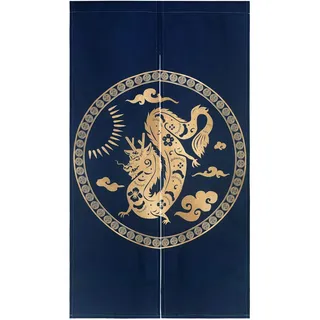 LIGICKY Japanischer Stil dick Leinen Noren Lang Vorhang Türvorhang Raumteiler Tapisserie für die Heimtextilien 85 x 150 cm, Blau, Drachen Totem