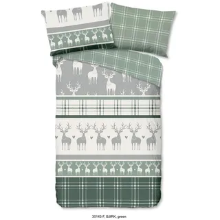 Bettwäsche , Grün , Textil , Hirsch , 140x200 cm , Oeko-Tex® Standard 100, BCI (Better Cotton Initiative) , atmungsaktiv, weiche und anschmiegsame Oberfläche , Heimtextilien, Bettwäsche & Leintücher, Bettwäsche, Flanell-Bettwäsche
