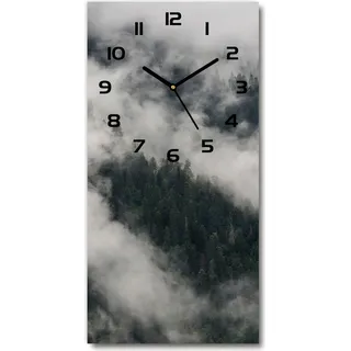 Wanduhr aus Glas – 30x60 cm - Glasbild - Glasuhr - Gehärtetes Glas -Cloud über den Wald - Grau
