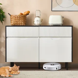 Flieks Kommode Sideboard, Anrichte mit fließende Linien, Aufbewahrungsschrank für Eingangsbereich Wohnzimmer Küchen Büro, Schwarz+Weiß - Schwarz, Weiß
