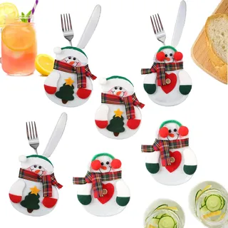 Uten Weihnachten Besteckhalter Bestecktaschen 6 Stk Schneemann-Klage Kostümbesteck-Beutel Weihnachten Dekoration Besteckbeutel Serviettentasche Weihnachtsdeko(6 Stücke)