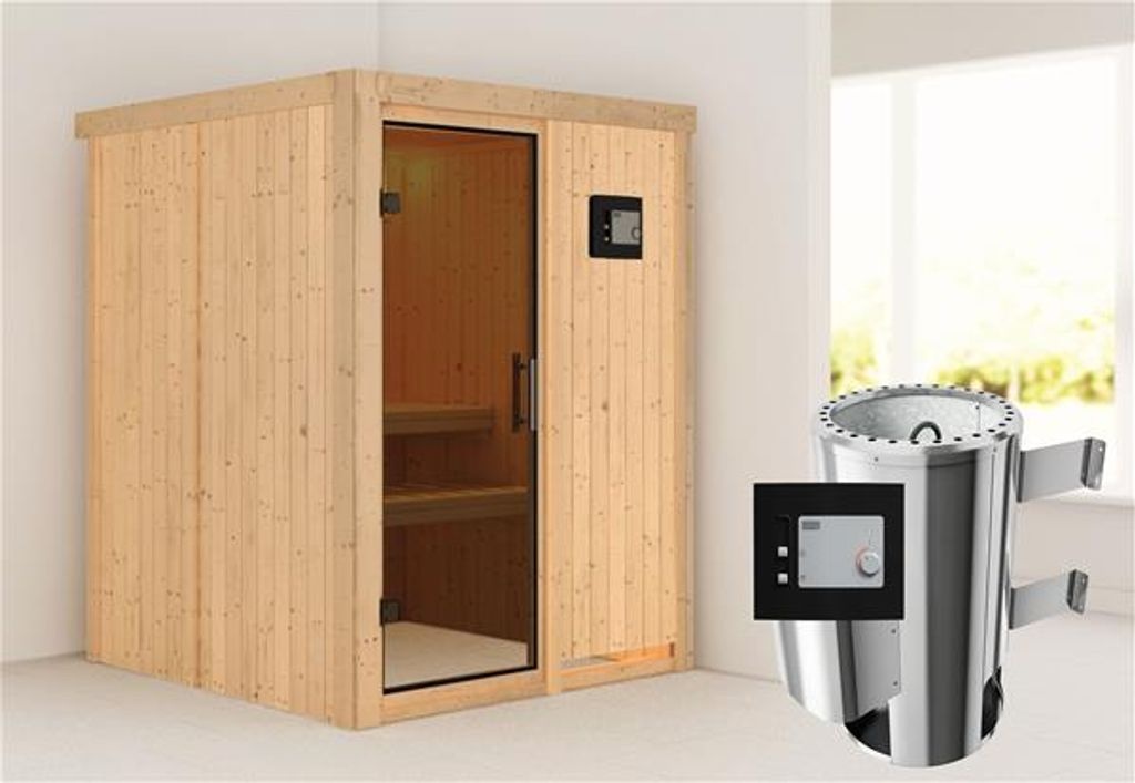 Bild von Sauna Minja 68mm 230V Saunaofen 3,6kW extern moderne Tür