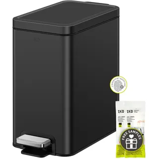 EKO Kleiner Badezimmer-Mülleimer mit Deckel, sanft schließend, Trittpedal, 6 Liter, Edelstahl-Mülleimer mit herausnehmbarem Inneneimer, Anti-Fingerabdruck-Finish (mattschwarz)