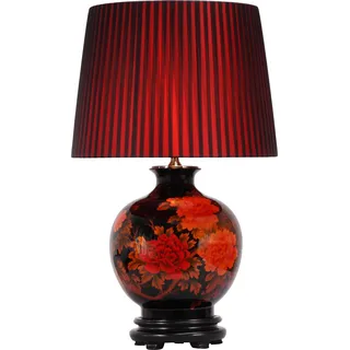 Fine Asianliving Chinesische Tischlampe Porzellan mit Lampenschirm E27 Orientalische Tischleuchte Keramik Nachttischlampen Schlafzimmer Wohnzimmer - Schwarz, Rot