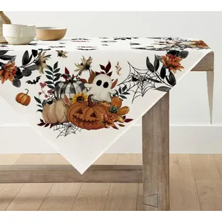 Artoid Mode Geist Kürbisse Blätter Spinnen Halloween 85x85 cm Tischdecke | Saisonal Blumen Fledermaus Tischwäsche Küche Tisch Dekoration Drinnen Urlaub Party Dekor