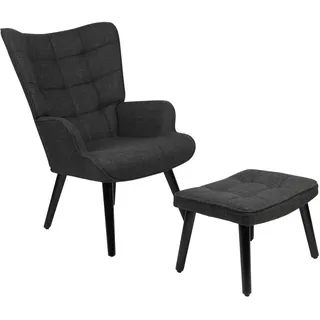 Hela Loungesessel Paros, incl. Fußhocker, Webstoff Anthrazit, Massivholzfuß lackiert, 68x75x97cm