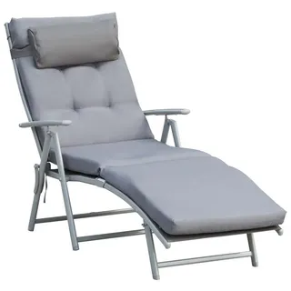 Outsunny Sonnenliege, verstellbar, 137 x 63,5 x 100,5 cm, Metall, Stoff, Grau , Kunststoff , 63x5x137 cm , Gartenmöbel, Gartenliegen