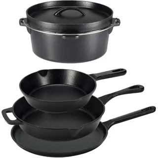 Amazon Basics 5-teiliges Kochgeschirr-Set aus bereits eingebranntem Gusseisen, 14.17 x 12.2 x 10.63 in, Schwarz