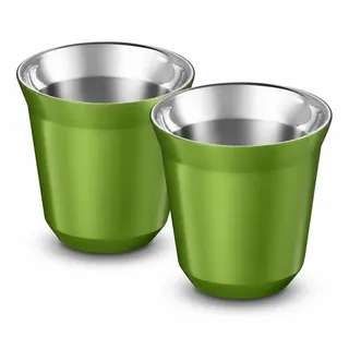 Nespresso PIXIE Espresso Rio de Janeiro Espressotassen 2er Set, je 80 ml, doppelwandiger Edelstahl, Grün, wärmeisolierend, spülmaschinengeeignet