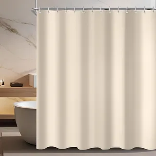 Lerores Duschvorhang 200x240cm Beige, Beschwerter Saum Antischimmel Textil, Wasserabweisend, Waschbar Polyester Stoff Badevorhänge für Badezimmer, Badewanne mit 12 Duschvorhangringe