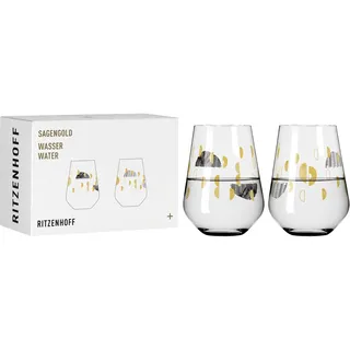RITZENHOFF 3421002 Wasserglas 500 ml - Serie Sagengold Nr. 2, 2er Set mit Traubenmotiv, Echt-Gold - Made in Germany Schwarz, Gold