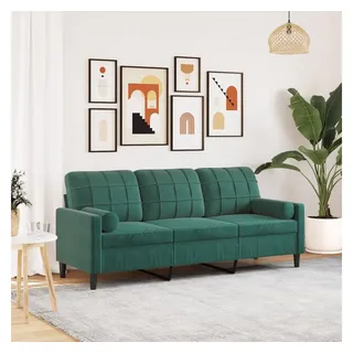 vidaXL 3-Sitzer-Sofa mit Zierkissen Dunkelgrün 180 cm Samt - Grün