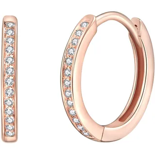 Rafaela Donata Damen Creolen aus 925/- Sterling Silber rosévergoldet mit Zirkonia weiß - Klappcreolen Silbercreolen Rosegold klassisch