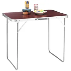 BAKAJI Klapptisch PIC NIC Campingtisch Picknicktisch mit Griff in Holzoptik, 60 x 80 x 68 cm, zusammenklappbar für den Außenbereich, Aluminium, braun, Standard