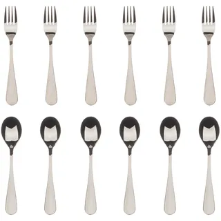 BERGNER München - 6er Set Gabeln + 6 Dessertlöffel 2,5 mm - Versilbert - Aus stabilem Edelstahl - Spülmaschinenfest - Spülmaschinenfest