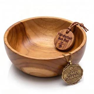 Wogeka Teak 03 Holzschale aus Teakholz 18 cm – Obstschale & Salatschüssel als Deko Schale, handgefertigt aus massivem Holz, handgefertigte Bowl Schale, in Braun