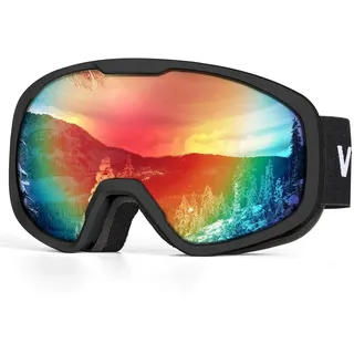 Victgoal Skibrille Herren Damen Snowboardbrille Anti-Beschlag OTG Designed Brille mit UV Schutz Sphärische Brille für Winter Schneesport Skifahren Snowboarding (Schwarz)