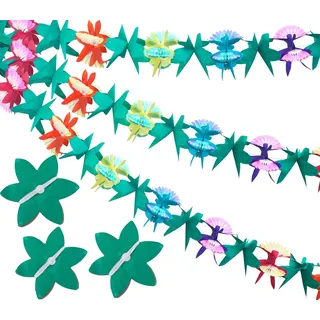 G2PLUS 3 Stück Hawaii Papiergirlanden - 9M Sommer Tropische Garland - Deckenhänger Papier Girlande für Luau Hawaii Party Babyparty