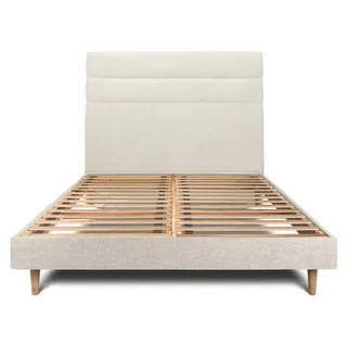 Bett mit Kopfteil – Korbgeflecht-Canvas-Stoff - 140 x 200 cm - Beige