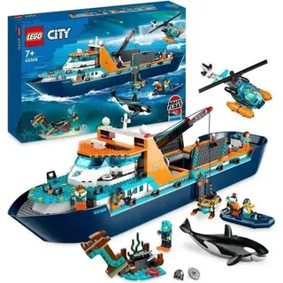 LEGO City 60368 Arktis-Expeditionsschiff, Schwimmendes Großes Boot Spielzeug, Inkl. Helikopter, U-Boot Drohne, Wikinger-Wrack & 7 Minifiguren