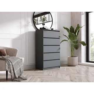 Komodenschrank mit 5 Schubladen, Farbe: ANTHRAZIT, A: 70 x 125 x 39 cm , Schubladenkommode, Kommode mit Schubladen, Sideboard Wohnzimmer, Schlafzimmer Kommode, Kommode Schwarz, Kommode Flur, Highboard - Grau