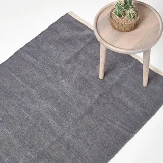 Homescapes waschbarer Chenille Teppich/Bettvorleger 45 x 70 cm handgewebt aus 100% Baumwolle, grau/dunkelgrau