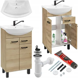 Stamar | Badezimmerschrank, mit Waschbecken, Buche Trüffel, mit Armatur, 50 cm - Bronze