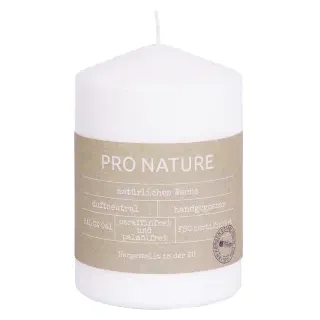 Müller Kerzen Stearin Stumpenkerze PRO NATURE, weiß, Nachhaltige Wachskerze ohne Palmöl, 1 Packung = 6 Stück, 68 x 100 mm (Ø x H)