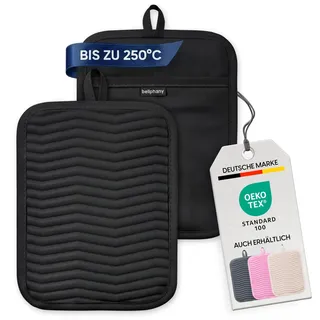 Bellphany 2er Set rutschfeste Silikon Topflappen - Topfhalter zum Kochen & Backen, hitzebeständig bis 250°C, Schwarz