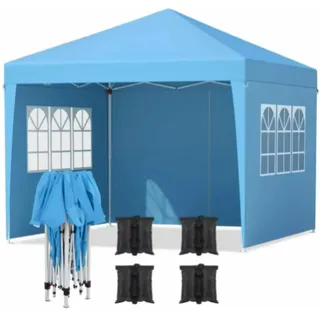 Partyzelt mit Seitenwänden – 300x300 cm – Faltbare Festzelt – Blau – Easy-Up Pavillon – Wasserdicht & Wetterfest – Höhenverstellbar - Blau