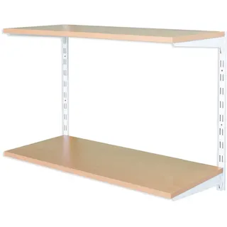 Biedrax Wandregal - Grundregal 40 x 80 x 50 cm, Farbe weiss - 2 Fachboden Buche