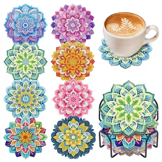 OkarinaArt 8 Stück Mandala Diamond Painting Untersetzer mit Halter