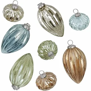 Loberon Weihnachtskugeln 8er Set Azélisse, bunt | Weihnachten, Winter, Festtage, Christbaumkugeln, Mundgeblasenes Glas, Bauernsilber-Finish und getönte Farben