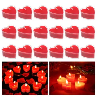 18 Stücke Herzförmige Romantische Teelichter, Romantisches Herz-Teelicht Set, Rot, Klassisch, Tropflos, Indoor, Hochzeit, Valentinstag, Heiratsantrag, Jubiläumsfeier
